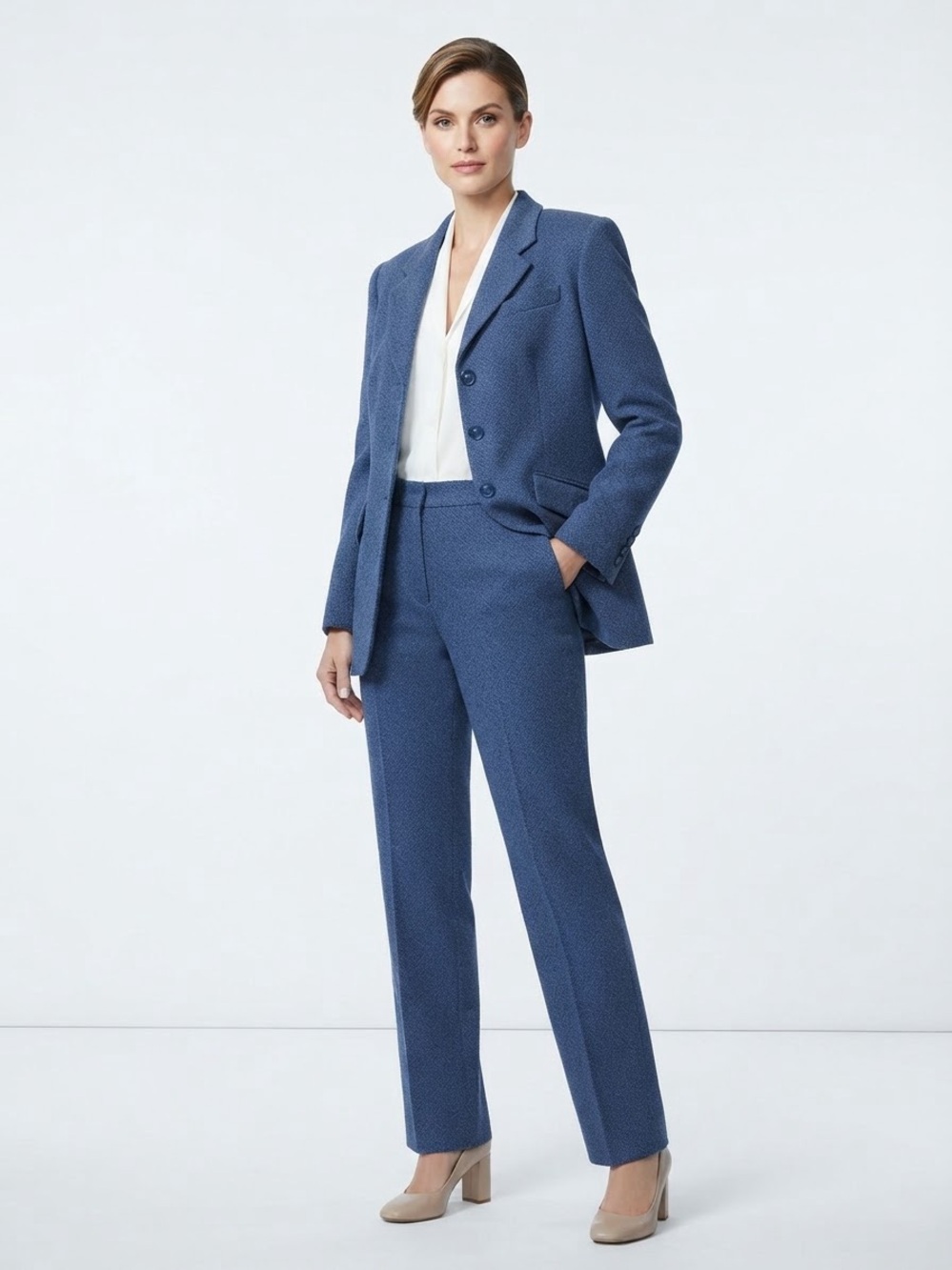 NWT Louben Handcrafted Blue Herringbone Wool Suit Set / Size 12